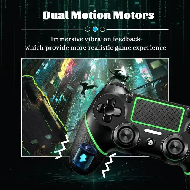 Alt view image 3 of 7 - Wireless Controller for Ps4 Controller Compatible with PS4/Slim/Pro/Windows PC,with Touchpad/Vibration/Built-in Speaker&3.5mm Headphone Jack/Six-axis Motion Control/USB-C Charging Cable,Black Green