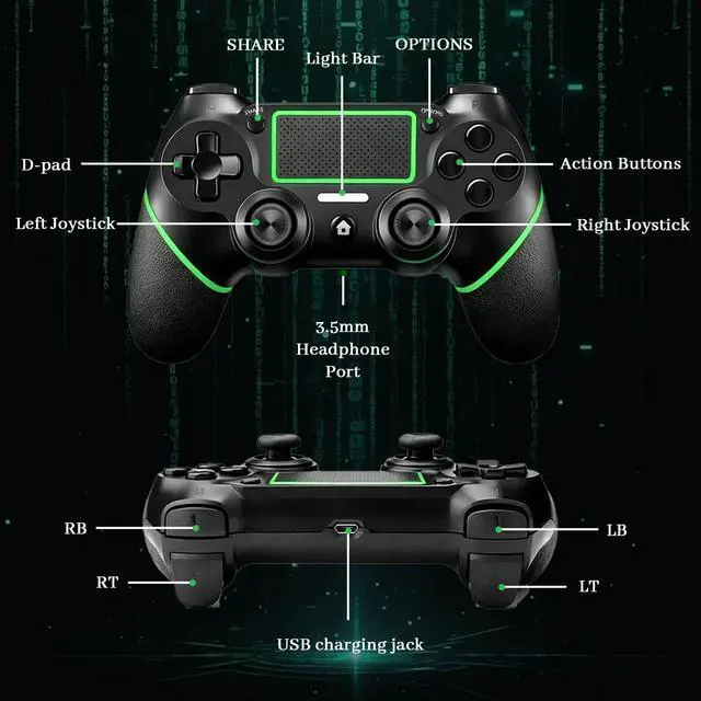 Alt view image 4 of 7 - Wireless Controller for Ps4 Controller Compatible with PS4/Slim/Pro/Windows PC,with Touchpad/Vibration/Built-in Speaker&3.5mm Headphone Jack/Six-axis Motion Control/USB-C Charging Cable,Black Green