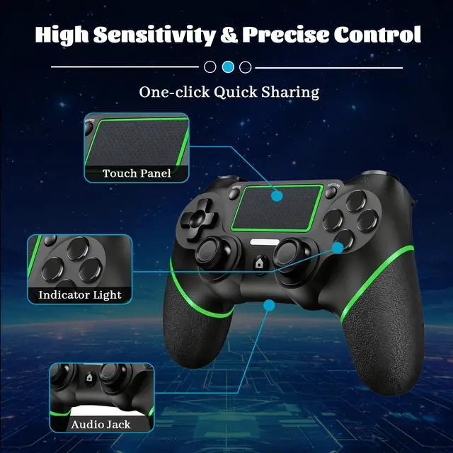 Alt view image 6 of 7 - Wireless Controller for Ps4 Controller Compatible with PS4/Slim/Pro/Windows PC,with Touchpad/Vibration/Built-in Speaker&3.5mm Headphone Jack/Six-axis Motion Control/USB-C Charging Cable,Black Green