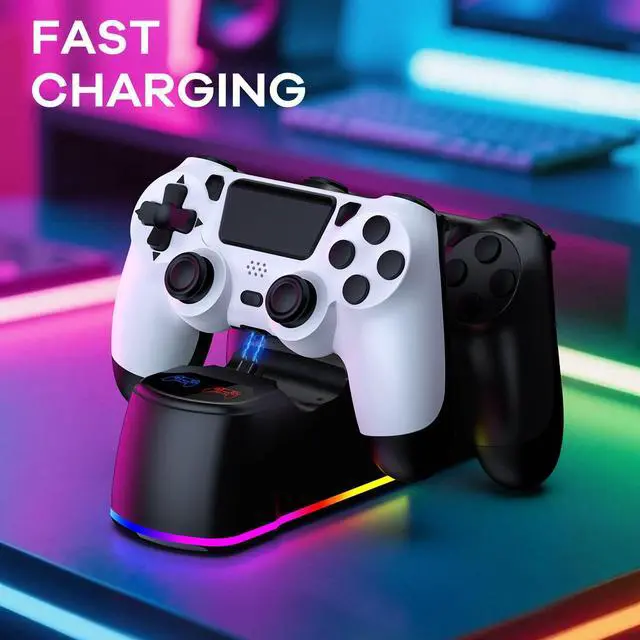 Alt view image 5 of 7 - 2 Pack Controller with Charger Dock for PS4 Controller, Wireless Gamepad with LED Charging Dock Station and 2 USB Cable