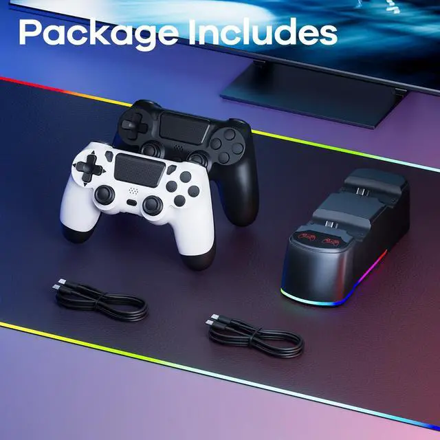 Alt view image 7 of 7 - 2 Pack Controller with Charger Dock for PS4 Controller, Wireless Gamepad with LED Charging Dock Station and 2 USB Cable