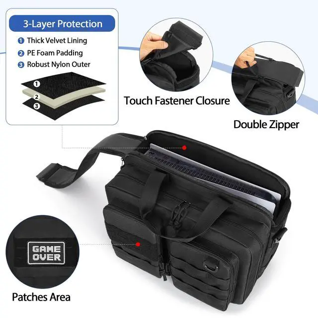 Alt view image 2 of 7 - Travel Carrying Case Compatible with PS5/PS5 Slim/PS5 Pro Console, Protective Storage Bag for 15.6 Laptop, Controllers, Game Discs and More Accessories (Patent Design)