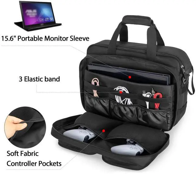 Alt view image 3 of 7 - Travel Carrying Case Compatible with PS5/PS5 Slim/PS5 Pro Console, Protective Storage Bag for 15.6 Laptop, Controllers, Game Discs and More Accessories (Patent Design)