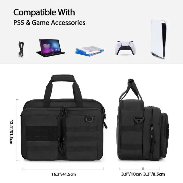 Alt view image 6 of 7 - Travel Carrying Case Compatible with PS5/PS5 Slim/PS5 Pro Console, Protective Storage Bag for 15.6 Laptop, Controllers, Game Discs and More Accessories (Patent Design)