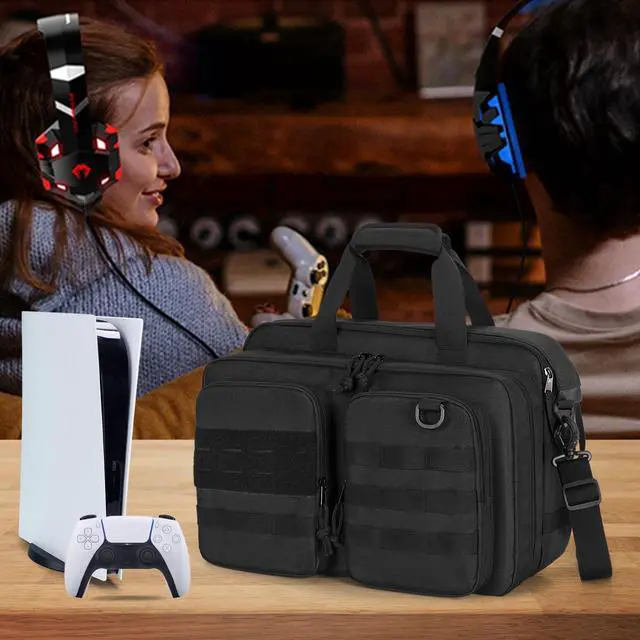 Alt view image 7 of 7 - Travel Carrying Case Compatible with PS5/PS5 Slim/PS5 Pro Console, Protective Storage Bag for 15.6 Laptop, Controllers, Game Discs and More Accessories (Patent Design)