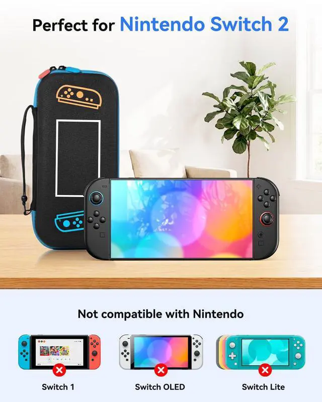 Alt view image 2 of 7 - Carrying Case for Nintendo Switch 2 (2025), Hard Shell Travel Storage with Soft Interior, Fits Console, Charger & Accessories, 10 Game Card Slots, Portable Protective Case - Black