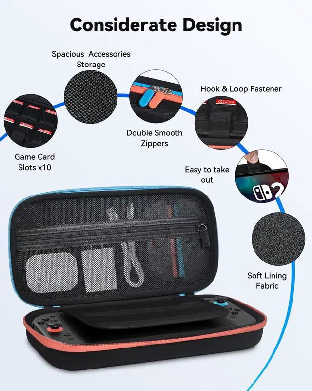 Alt view image 3 of 7 - Carrying Case for Nintendo Switch 2 (2025), Hard Shell Travel Storage with Soft Interior, Fits Console, Charger & Accessories, 10 Game Card Slots, Portable Protective Case - Black