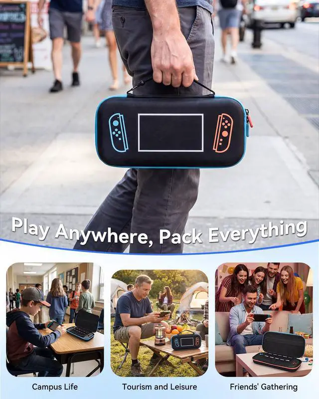 Alt view image 7 of 7 - Carrying Case for Nintendo Switch 2 (2025), Hard Shell Travel Storage with Soft Interior, Fits Console, Charger & Accessories, 10 Game Card Slots, Portable Protective Case - Black