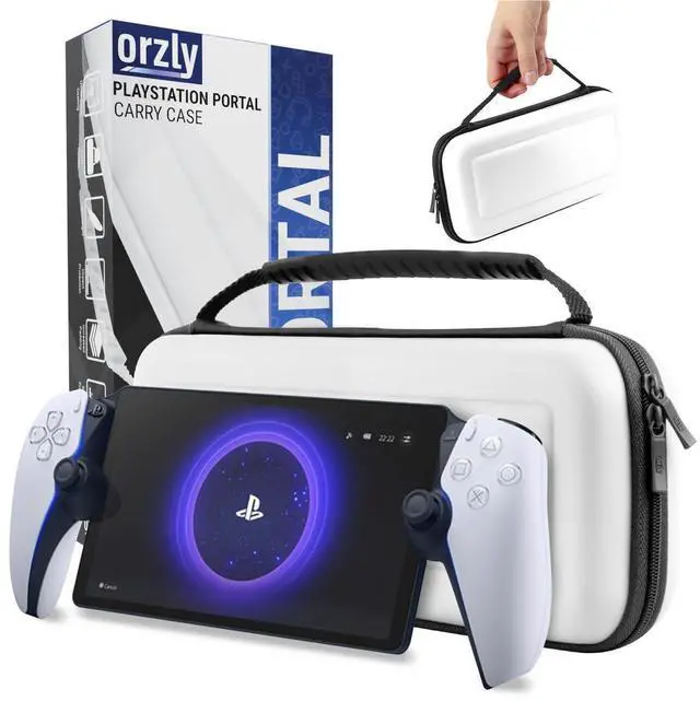 Main image of Carry Case designed for Playstation Portal remote player for PS5 Console holds accessories, Travel and Storage Protection for headset charger and more WHITE/BLACK - Easy Clean Case Gift box Edition