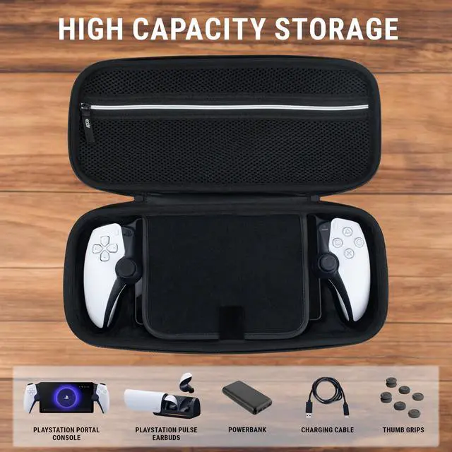 Alt view image 7 of 7 - Carry Case designed for Playstation Portal remote player for PS5 Console holds accessories, Travel and Storage Protection for headset charger and more WHITE/BLACK - Easy Clean Case Gift box Edition