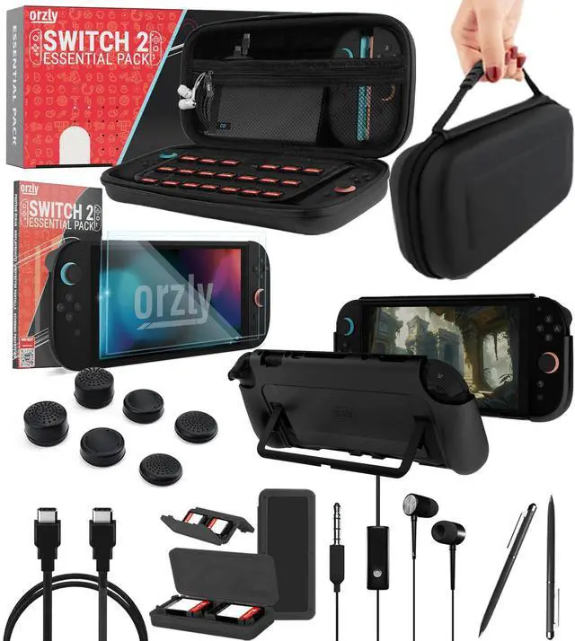 Main image of Switch 2 Accessories Bundle Carry Case & Screen Protector for Nintendo Switch 2 (2025) Console, TravelCase, Screen Protection, Grip Case, USB-C Cable, Games Holder, Headphones, Thumbgrips