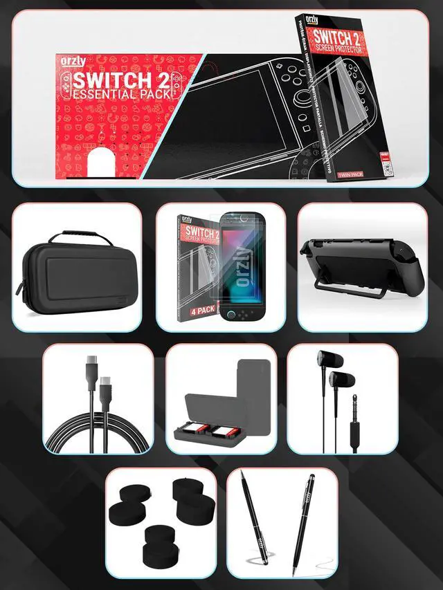 Alt view image 3 of 7 - Switch 2 Accessories Bundle Carry Case & Screen Protector for Nintendo Switch 2 (2025) Console, TravelCase, Screen Protection, Grip Case, USB-C Cable, Games Holder, Headphones, Thumbgrips