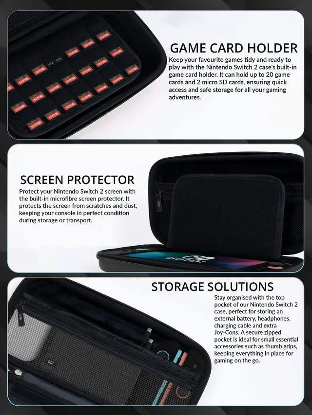 Alt view image 5 of 7 - Switch 2 Accessories Bundle Carry Case & Screen Protector for Nintendo Switch 2 (2025) Console, TravelCase, Screen Protection, Grip Case, USB-C Cable, Games Holder, Headphones, Thumbgrips