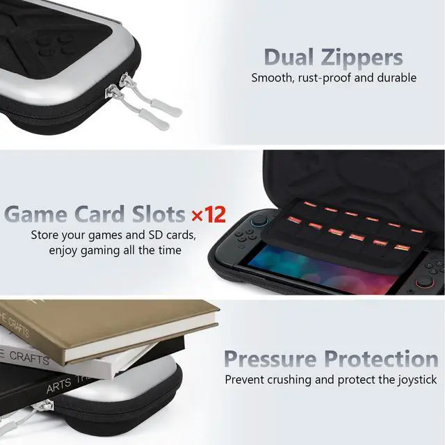 Alt view image 6 of 7 - Slim Carrying Case for Nintendo Switch 2, Upgrade Thin Travel Case with Soft Lining 12 Game Card Slots, Original Design Portable Hard Storage Bag for Switch 2 Console and Accessories, Sliver Black