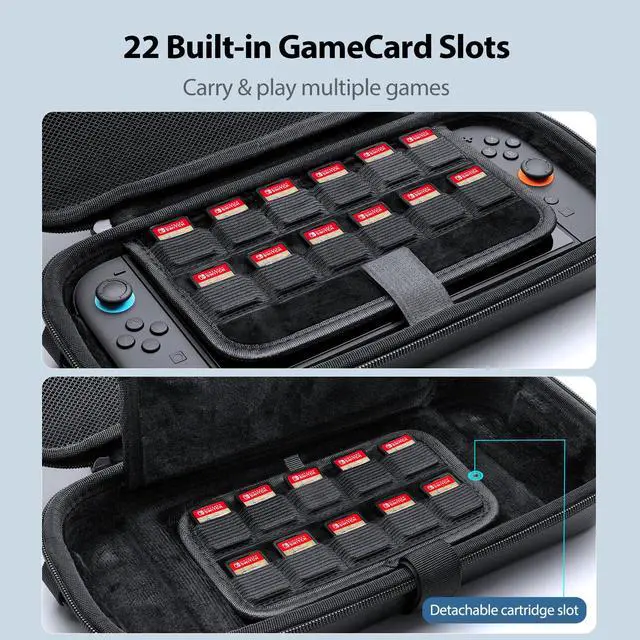 Alt view image 6 of 7 - Switch 2 Carrying Case - Large Capacity Travel Case with Adjustable Shoulder Strap, 22 Game Card Slots, Hard Shell Protection, Fits AC Adapter, Grips, HDMI Cable & Accessories