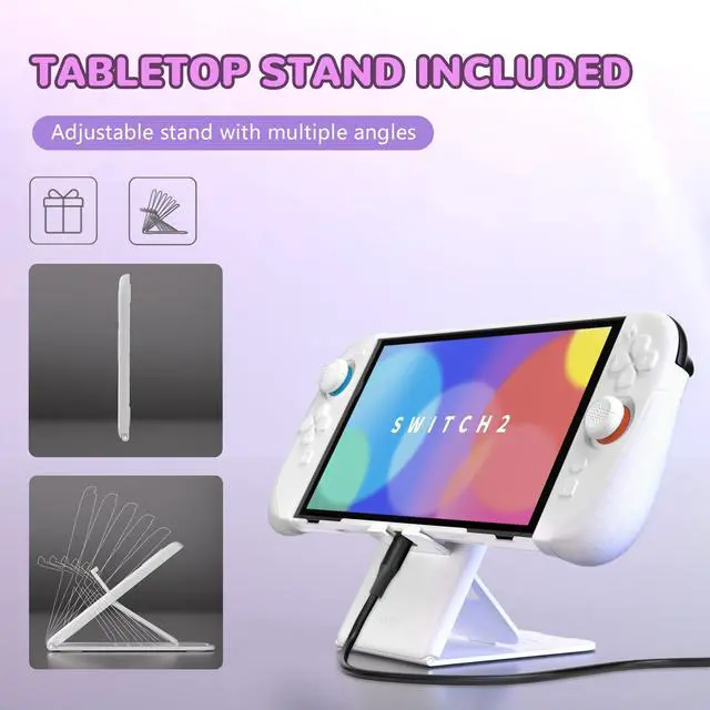 Alt view image 6 of 7 - Ranger Protective Case for Nintendo Switch 2 with Stand | Ergonomic Anti-Slip Silicone Grips, Dockable Hard Shell, 4 Thumbstick Caps | Quick-Release-Joycon Design Full-Body Cover, White