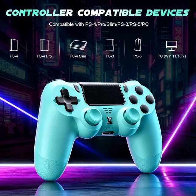 Alt view image 7 of 7 - Wireless Controller for PS-4, Gamepad with Dual Vibration/Hall Effect Joysticks/Six-axis Gyroscope Sensor/Touchpad, Built-in Speaker & Headphone Jack, Compatible with PS4/Slim/Pro Console/PC
