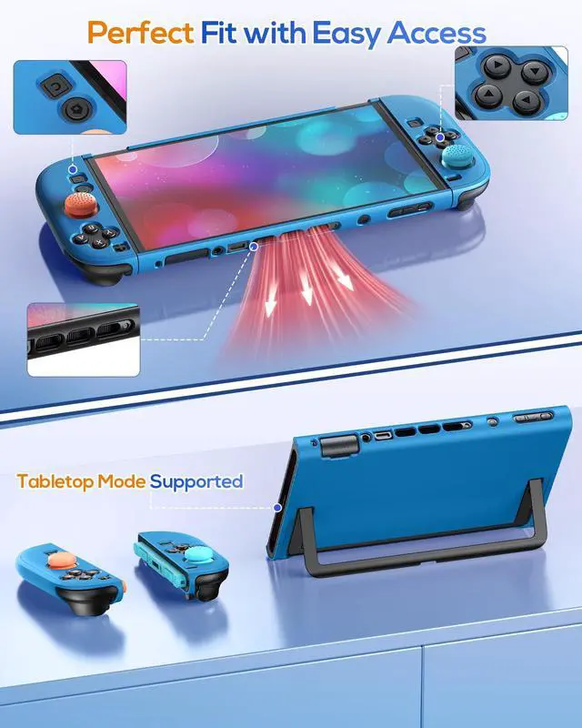 Alt view image 2 of 7 - Upgrade Switch 2 Protective Case&Screen Protector Set, Dockable Cute Cover Hard Shell Skin for Nintendo Switch 2 Console Accessories,Travel-Friendly,Kickstand Cutout(Blue, for Switch 2 7.9inch)
