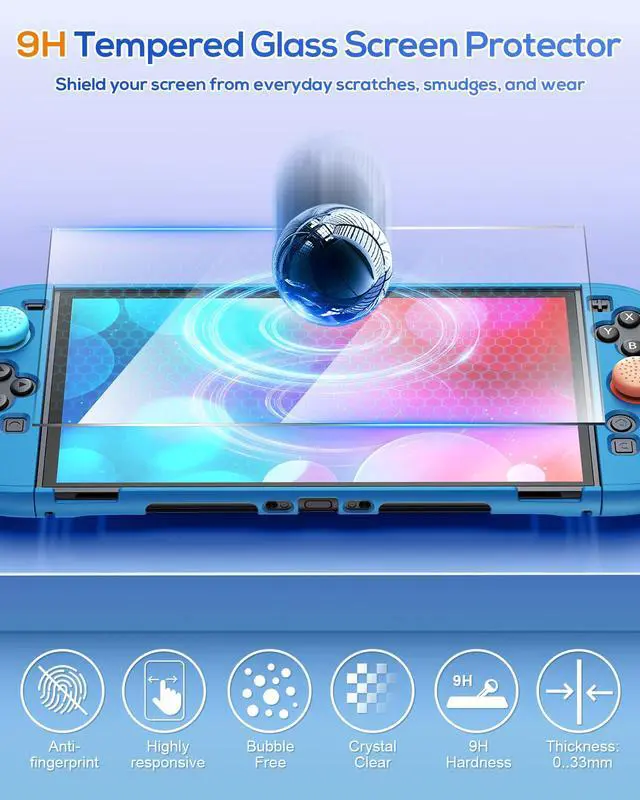 Alt view image 6 of 7 - Upgrade Switch 2 Protective Case&Screen Protector Set, Dockable Cute Cover Hard Shell Skin for Nintendo Switch 2 Console Accessories,Travel-Friendly,Kickstand Cutout(Blue, for Switch 2 7.9inch)