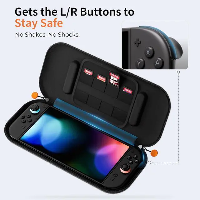 Alt view image 2 of 7 - Ultra Hard Switch 2 Case for Nintendo Switch 2, with 4Pcs Thumb Grips, Odorless Felt Military Grade Protection, Soft Lining Carrying Case with 8 Game Card Slots