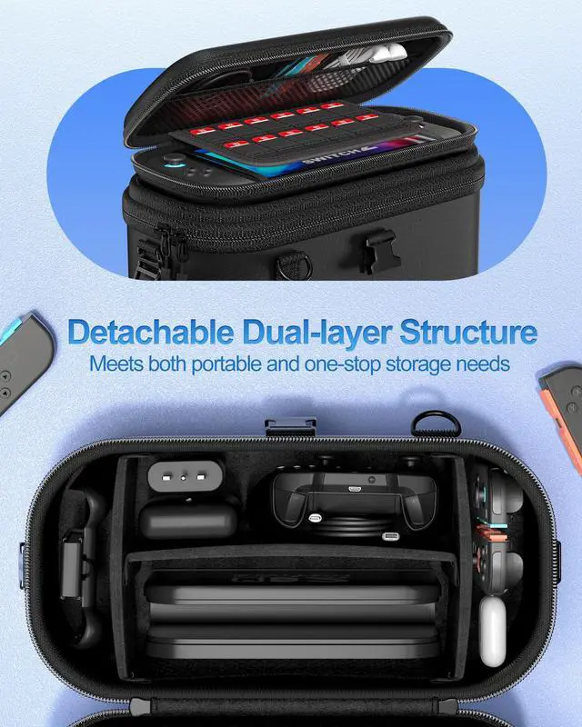 Alt view image 4 of 7 - All-in-One Carrying Case for Nintendo Switch 2, Dual-Layer Hard Shell Travel Bag for Console, Dock, Controllers & Accessories, Protective Storage Case, Large Capacity - Black
