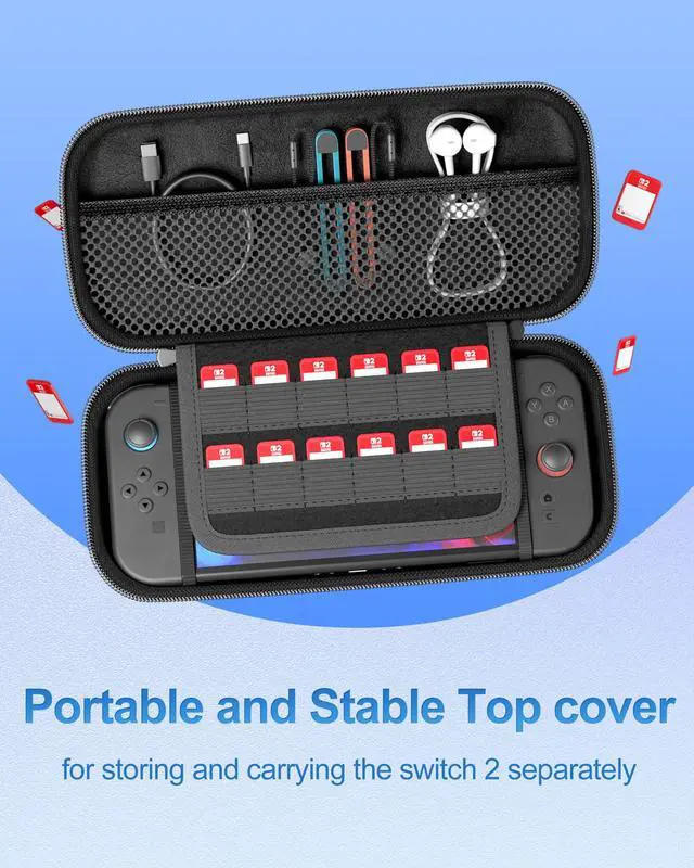 Alt view image 5 of 7 - All-in-One Carrying Case for Nintendo Switch 2, Dual-Layer Hard Shell Travel Bag for Console, Dock, Controllers & Accessories, Protective Storage Case, Large Capacity - Black