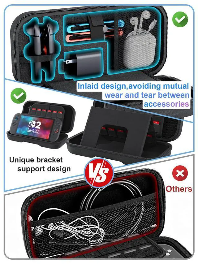 Alt view image 3 of 7 - High-end Quality Upgrade Large Capacity Travel Carrying switch 2 case for Nintendo Switch 2 Accessories and Console 2025, with switch 2 Grip Protective Case Cover and Joycon Thumb Grip