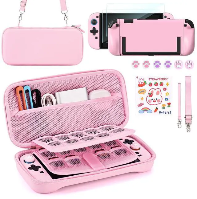 Main image of Switch 2 Accessories Bundle, 15 in 1 Pink Switch 2 Accessories Kit for Girls Include Carrying Case, Shoulder Strap, Wrist Strap & Stickers, Protective Case for Switch Console & J-Con