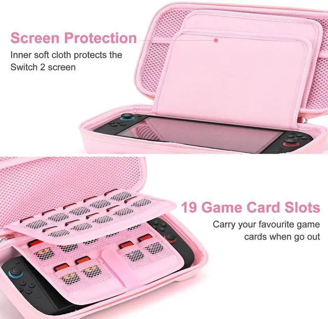 Alt view image 6 of 7 - Switch 2 Accessories Bundle, 15 in 1 Pink Switch 2 Accessories Kit for Girls Include Carrying Case, Shoulder Strap, Wrist Strap & Stickers, Protective Case for Switch Console & J-Con