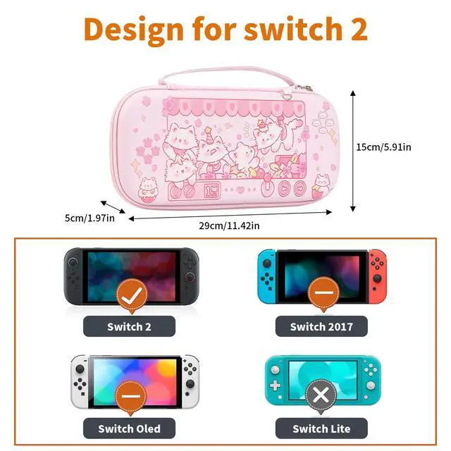 Alt view image 2 of 7 - Carrying Case Compatible with Switch 2 2025, Switch2 Hard Shell Storage Bag with 12 Game Card Slots & Strap, Cute Cat Travel Carry Case for Switch 2 Console and Accessories, Claw Machine
