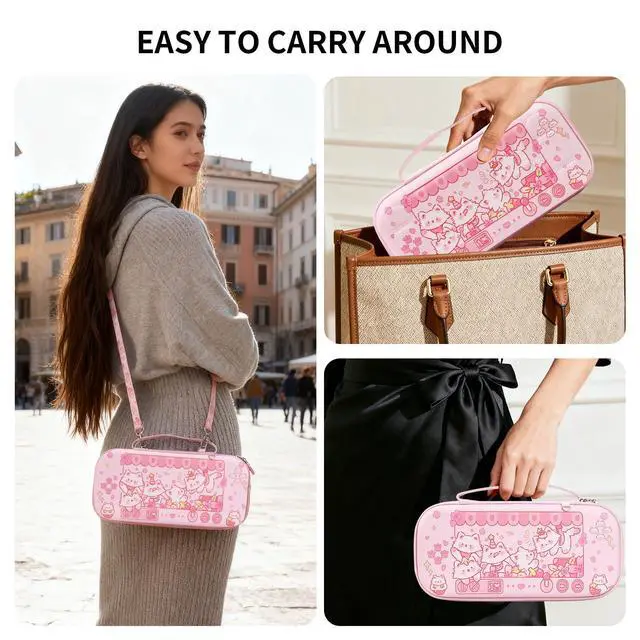 Alt view image 5 of 7 - Carrying Case Compatible with Switch 2 2025, Switch2 Hard Shell Storage Bag with 12 Game Card Slots & Strap, Cute Cat Travel Carry Case for Switch 2 Console and Accessories, Claw Machine