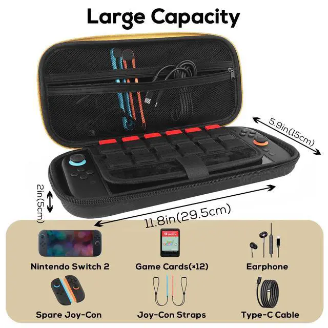 Alt view image 2 of 6 - Carrying Case for Nintendo Switch 2 (2025), Portable Travel Bag with 12 Game Card Slots, Hard Shell Case for Nintendo Switch 2 Console Joy-Con & Accessories, Kingdom, Black