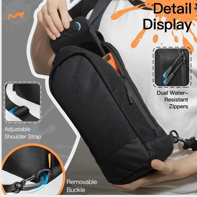 Alt view image 5 of 7 - Sling Crossbody Bag for Nintendo Switch 2/Switch OLED/Switch Console, Shoulder Bag with 8 Game Card Slots, Large Capacity for Accessories & Charger, Perfect for Daily Use & Travel, Black