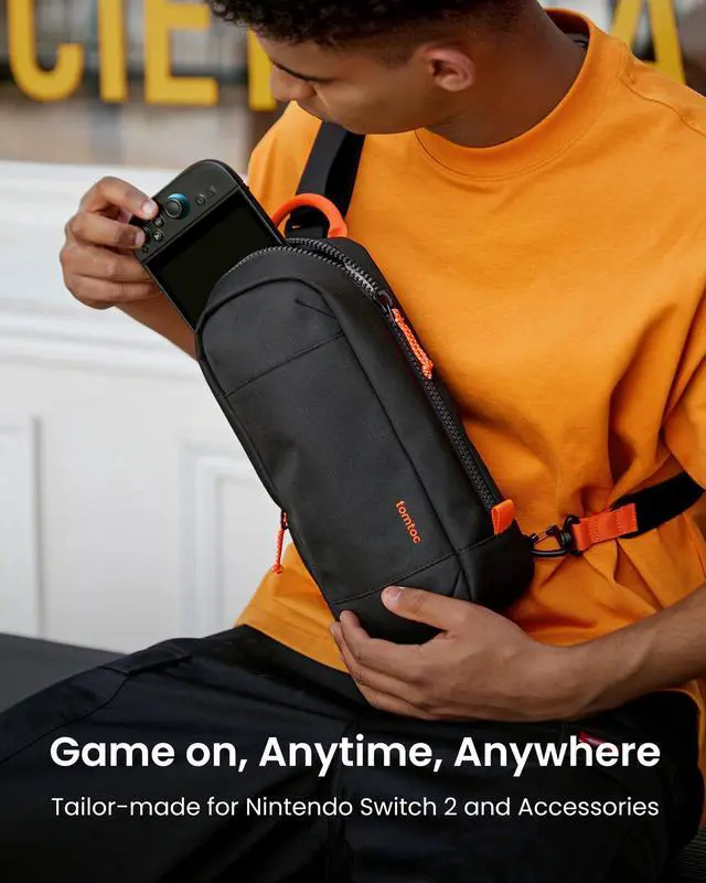 Alt view image 2 of 7 - Sling Crossbody Bag for Nintendo Switch 2, Protective Travel Chest Carrying Gaming Pouch with 8 Game Cartridges Slots