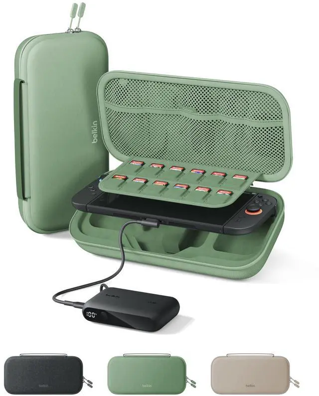 Main image of Nintendo Switch 2 Case w/Integrated 10000mAh Power Bank Charger, Portable Hard Shell Protective Carrying Case with Pockets for AirTag, Game Cartridges for Travel - Sage