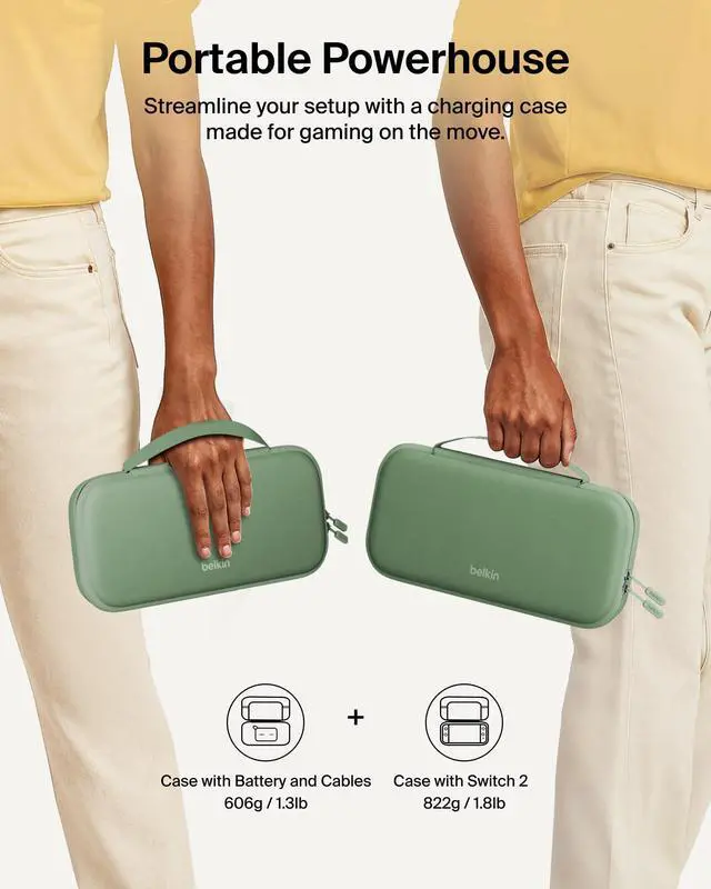 Alt view image 4 of 7 - Nintendo Switch 2 Case w/Integrated 10000mAh Power Bank Charger, Portable Hard Shell Protective Carrying Case with Pockets for AirTag, Game Cartridges for Travel - Sage