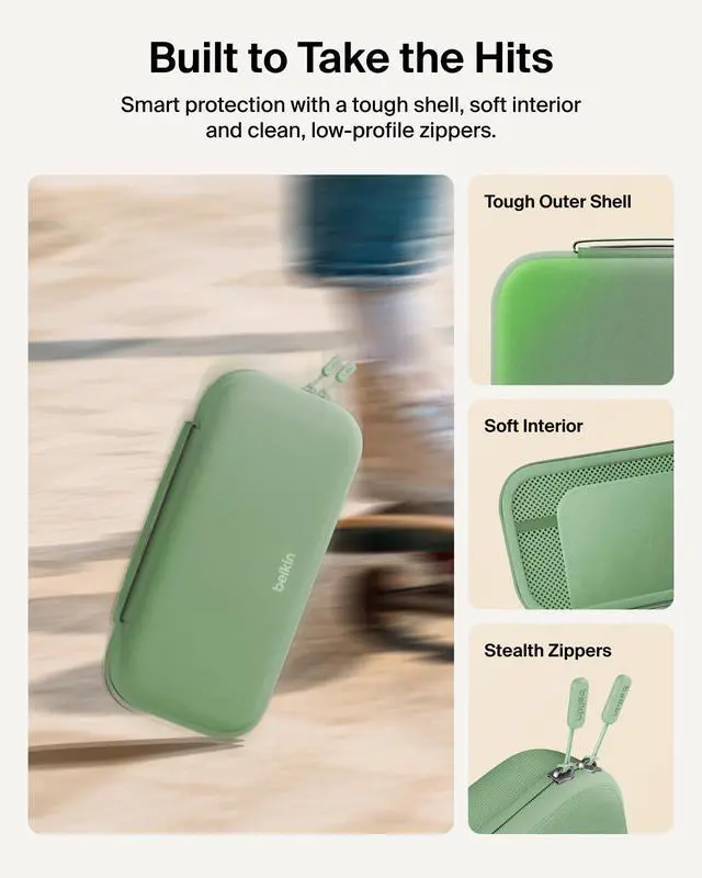 Alt view image 6 of 7 - Nintendo Switch 2 Case w/Integrated 10000mAh Power Bank Charger, Portable Hard Shell Protective Carrying Case with Pockets for AirTag, Game Cartridges for Travel - Sage