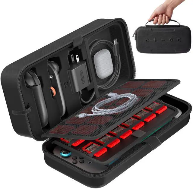 Main image of Carrying Case Compatible with 2025 Nintendo Switch, Portable Switch 2 Travel Carry Case Fit for Joy-Con 2 & Adapter, Hard Shell Protective Pouch Bag with 24 Game Slots, Systems Sega Games, Black