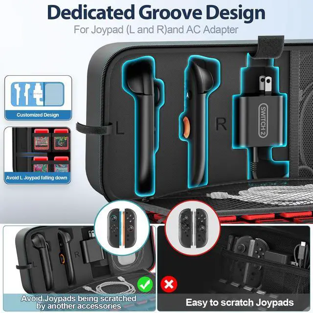Alt view image 3 of 7 - Carrying Case Compatible with 2025 Nintendo Switch, Portable Switch 2 Travel Carry Case Fit for Joy-Con 2 & Adapter, Hard Shell Protective Pouch Bag with 24 Game Slots, Systems Sega Games, Black