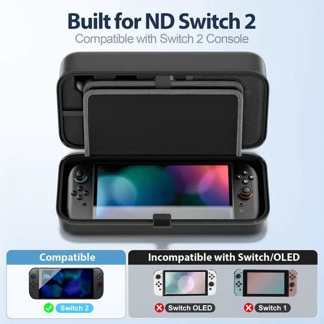 Alt view image 2 of 7 - Carrying Case Compatible with 2025 Nintendo Switch, Portable Switch 2 Travel Carry Case Fit for Joy-Con 2 & Adapter, Hard Shell Protective Pouch Bag with 24 Game Slots, Systems Sega Games, Black