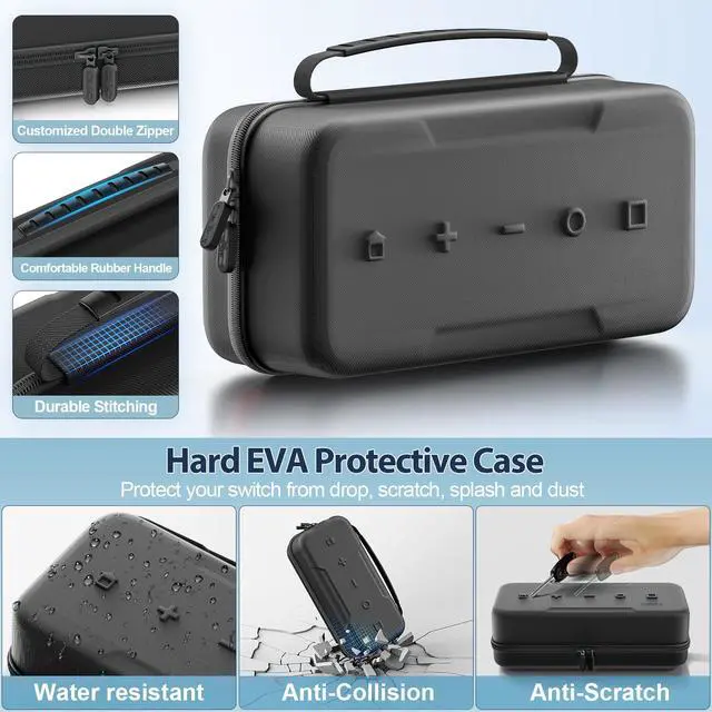 Alt view image 5 of 7 - Carrying Case Compatible with 2025 Nintendo Switch, Portable Switch 2 Travel Carry Case Fit for Joy-Con 2 & Adapter, Hard Shell Protective Pouch Bag with 24 Game Slots, Systems Sega Games, Black