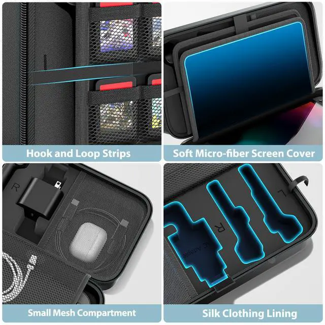 Alt view image 6 of 7 - Carrying Case Compatible with 2025 Nintendo Switch, Portable Switch 2 Travel Carry Case Fit for Joy-Con 2 & Adapter, Hard Shell Protective Pouch Bag with 24 Game Slots, Systems Sega Games, Black