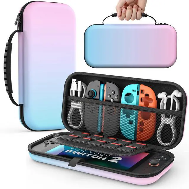 Main image of Carrying Case for Nintendo Switch 2(2025), Protective Hard Shell Portable Travel Carry Case Pouch holds 10 Cartridges with Pockets for Switch 2 Accessories and Games, Blue Pink