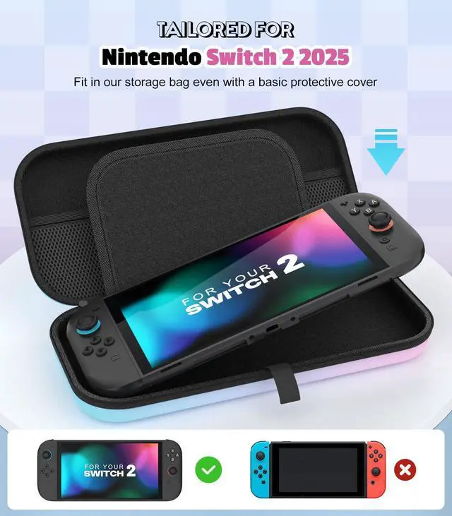Alt view image 2 of 7 - Carrying Case for Nintendo Switch 2(2025), Protective Hard Shell Portable Travel Carry Case Pouch holds 10 Cartridges with Pockets for Switch 2 Accessories and Games, Blue Pink