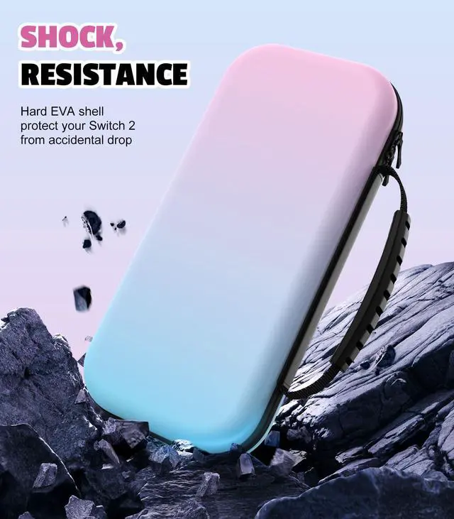 Alt view image 3 of 7 - Carrying Case for Nintendo Switch 2(2025), Protective Hard Shell Portable Travel Carry Case Pouch holds 10 Cartridges with Pockets for Switch 2 Accessories and Games, Blue Pink