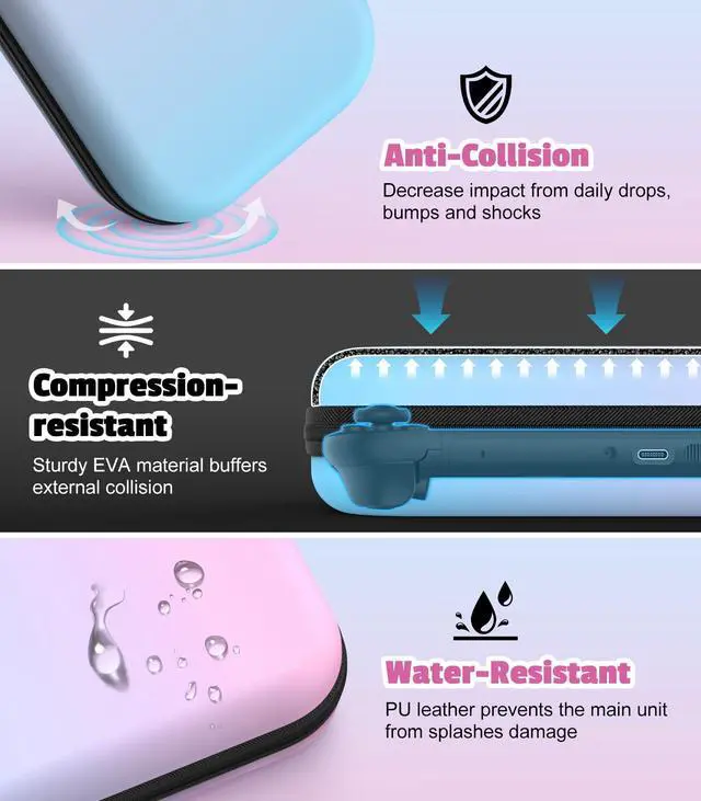 Alt view image 6 of 7 - Carrying Case for Nintendo Switch 2(2025), Protective Hard Shell Portable Travel Carry Case Pouch holds 10 Cartridges with Pockets for Switch 2 Accessories and Games, Blue Pink