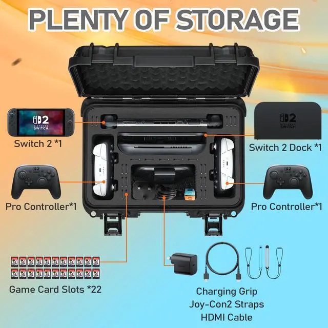 Alt view image 2 of 7 - Carrying Case for Nintendo Switch 2: Extra Large Capacity | Ip67 Waterproof | Deluxe Soft Lining Hard Travel Carrying Case for Switch 2 Console | Pro Controller | Dock & Accessories (Black)