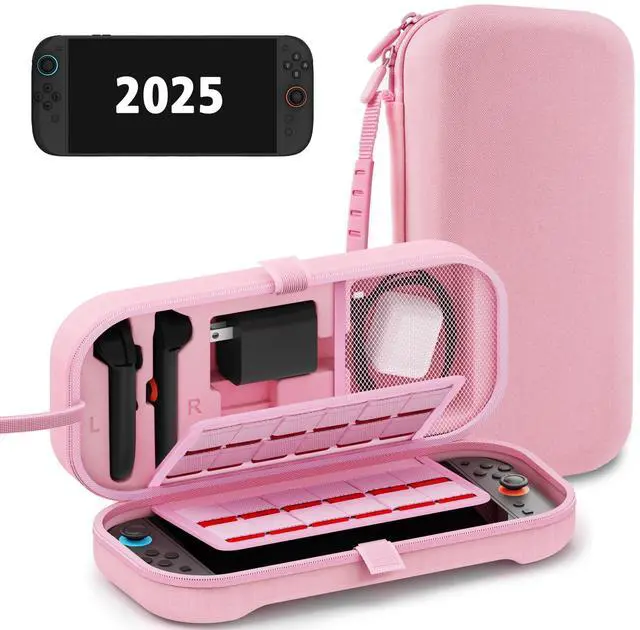 Main image of Carrying Case for Nintendo Switch 2 Model(2025), Large Capacity Travel Case Fits Original Adapter, Joycons, 24 Game Cartridge, Protective Hard Shell Pouch for Switch 2 Accessories, Pink
