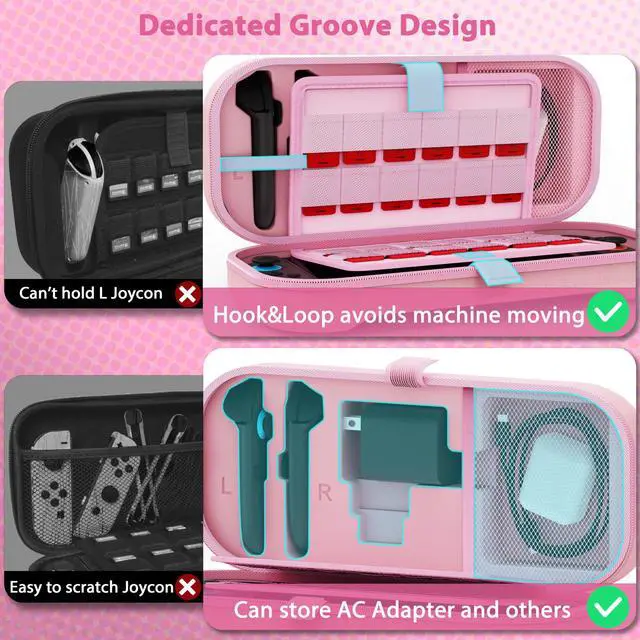 Alt view image 3 of 7 - Carrying Case for Nintendo Switch 2 Model(2025), Large Capacity Travel Case Fits Original Adapter, Joycons, 24 Game Cartridge, Protective Hard Shell Pouch for Switch 2 Accessories, Pink