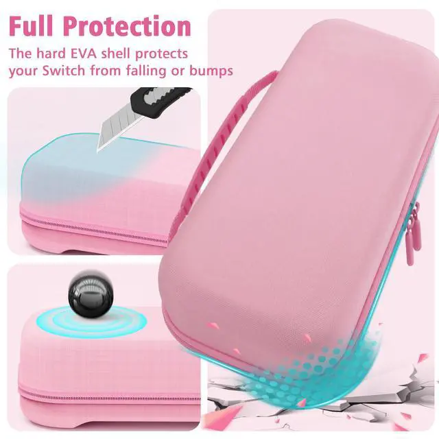 Alt view image 7 of 7 - Carrying Case for Nintendo Switch 2 Model(2025), Large Capacity Travel Case Fits Original Adapter, Joycons, 24 Game Cartridge, Protective Hard Shell Pouch for Switch 2 Accessories, Pink